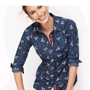 Talbots Blue Shirt with Candy Cane and Dog Design